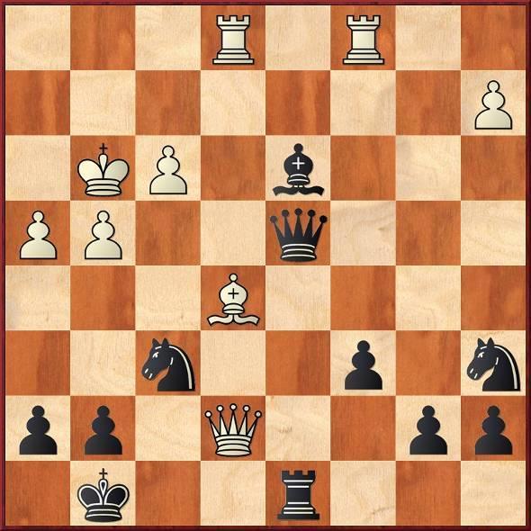 Lf4 Diagramm 5 Stellung nach 4... Dd4+ 5. Kg3 Td8 6. Tac1 Ld3 7.De7+ Kg8 8. Le5 Diese Stellung nach 8.Le5 wird vom Computer als ausgeglichen bewertet, es könnte noch folgen 8..Dd7 9.Lxf6 xf6 10.