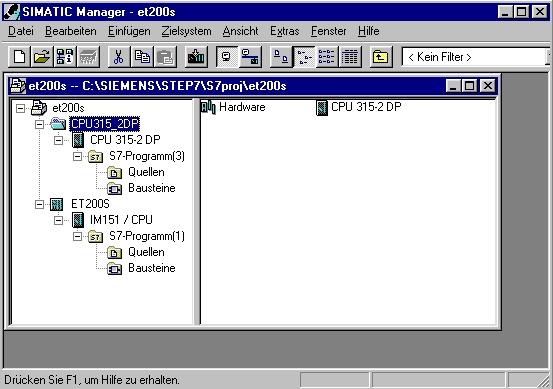 39. Im SIMATIC Manager die Station CPU315_2DP in die SPS laden.. Dabei sollte der Schlüsselschalter der CPU auf STOP stehen und der PC-Adapter mit der MPI-Schnittstelle der CPU 315-2DP verbunden sein!