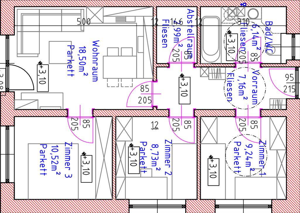 Grundriss: Wohnung TOP 6 TOP 6 : 4 Räume - im EG: Top 6 Wohnfläche: 63,28 m² Loggia: 09,50 m² zzgl.