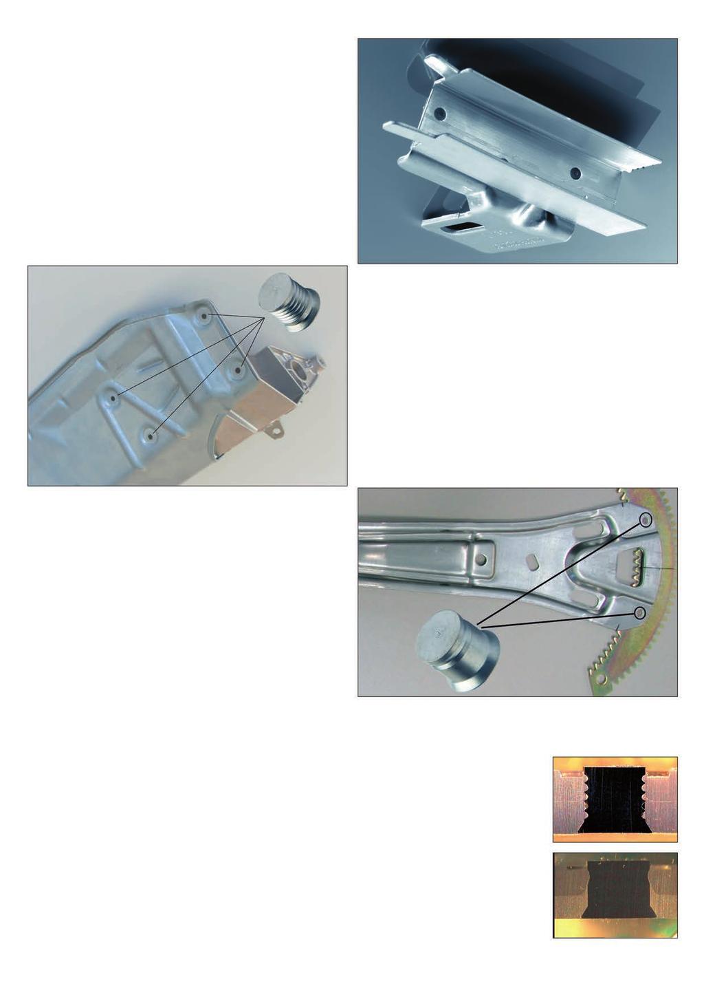 Stanz-Niete in der Anwendung Fensterheber aus verzinktem Stahl Wärmeabschirmblech, Verbindung