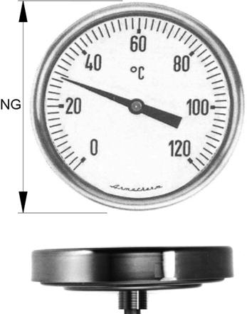 Bimetall Zeigerthermometer, Anschluss zentrisch, mit Schutzrohr 1000 Bl. 3.0 NG Code-Nr.: Standardausführung Kl.