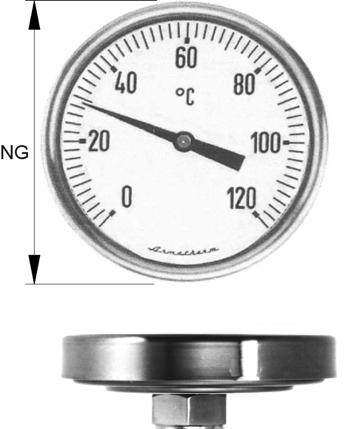 Bimetall Zeigerthermometer, Anschluss zentrisch, mit Gewinde 1000 Bl. 5.0 NG Code-Nr.: Standardausführung Kl.