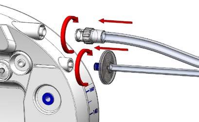 Schließen Sie den Luer-Lock Anschluss mit dem größeren Durchmesser am oberen Anschluss des Behälters ( am Sekretbehälter) durch Rechtsdrehung an. 4.