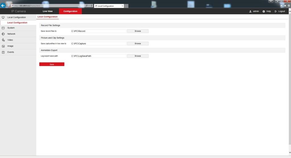 1.4.1 Local Configuration Unter Local configuration haben Sie die Möglichkeit, zu wählen, wo lokale Aufnahmen und Bilder gespeichert werden sollen.