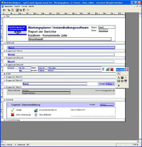 Wartungsplaner 2016-134 - Sie kommen automatisch in den Designermodus für das von Ihnen gewählte Layout 10.