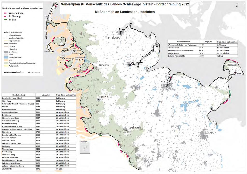 GPK 2012, geplante Deichverstärkungen, Verstärkungsbedarf: Ostseeküste: 20 km