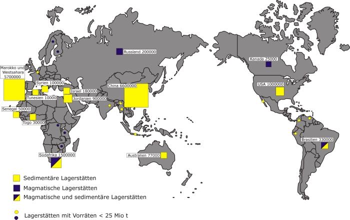 Rohphosphat-Vorrat weltweit, 2003 (in 1000 t) bei gegenwärtigem Stand der
