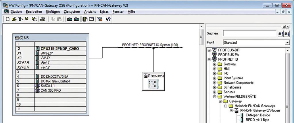 6 Inbetriebnahme und Verwendung 6.1 GSDML-Datei installieren Die GSDML-Datei ist auf der beiliegenden CD oder im Downloadbereich des PN/CAN-Gateways auf www.helmholz.de zu finden. 6.2 Gateway projektieren Das PN/CAN-Gateway ist im Hardwarekatalog unter PROFINET IO Weitere Feldgeräte Gateway Helmholz PN/CAN-Gateways zu finden.