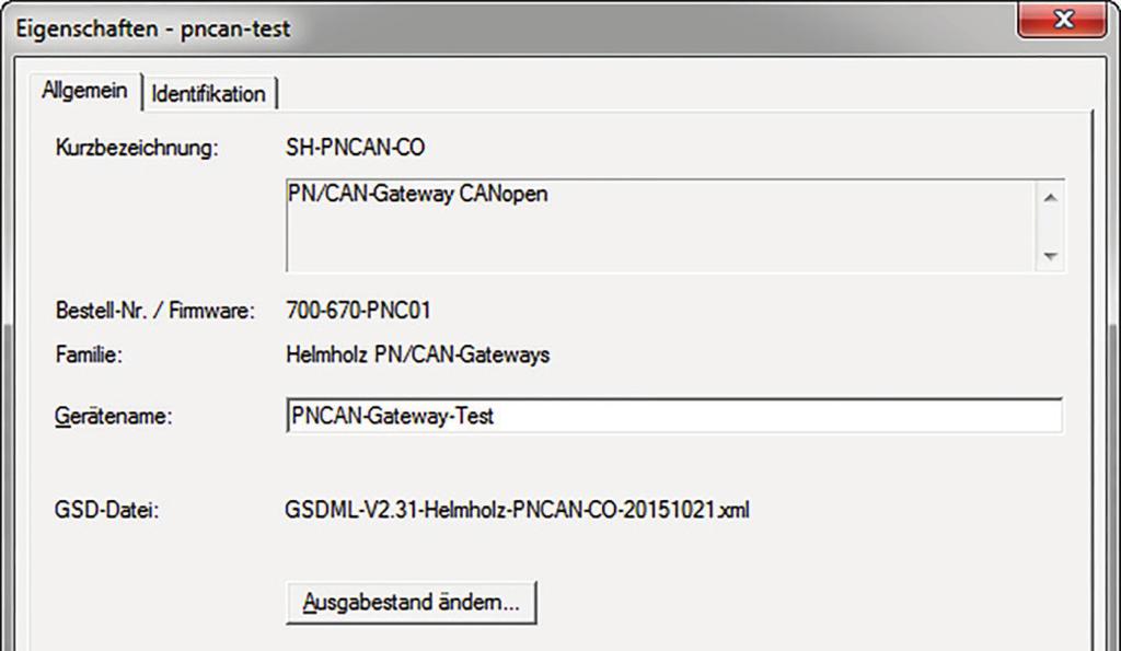 Durch den Aufruf der Objekteigenschaften sollte dem PN/CAN-Gateway ein eindeutiger PROFINET- Name zugewiesen und die IP-Adresse auf Plausibilität geprüft werden.