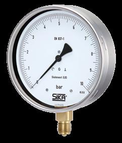 Rohrfedermanometer, Feinmessausführung Typ MFE, Nenngrößen 00, 60 und 250 mm SIKA Qualitätsmanometer in Feinmessausführung mit 00, 60 oder 250 mm Edelstahlgehäuse eignen sich für die hochgenaue