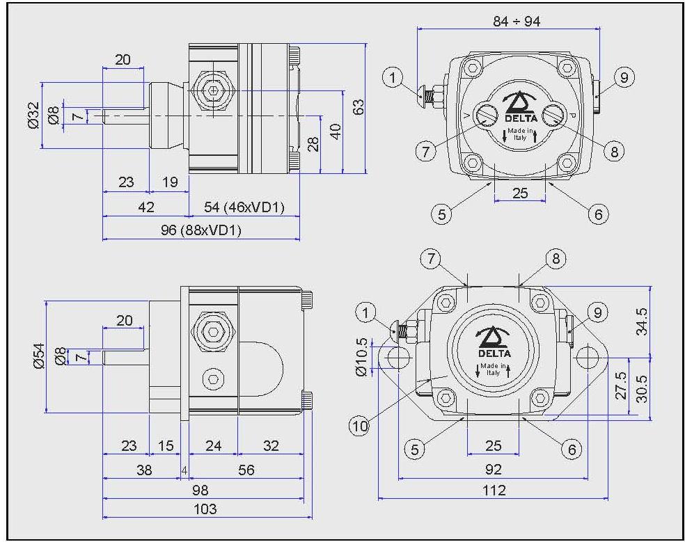 6- Diagramme Düsenleistung Kraftbedarf L/h 125 Visc. 5 cst (1.