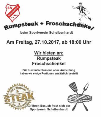 Hagenbach - 19 - Ausgabe 43/2017 I 27. Oktober 2017 Rumpsteak-, und Froschschenkel-Essen Am Freitag, dem 27. Oktober 2017 ab 18:00 Uhr ist es endlich wieder soweit.