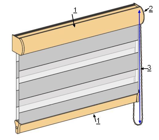 Doppelrollo mit Seitenzug und halbrunder Aluminium-Kassette in Maßanfertigung 1 = Profilfarbe weiß oder