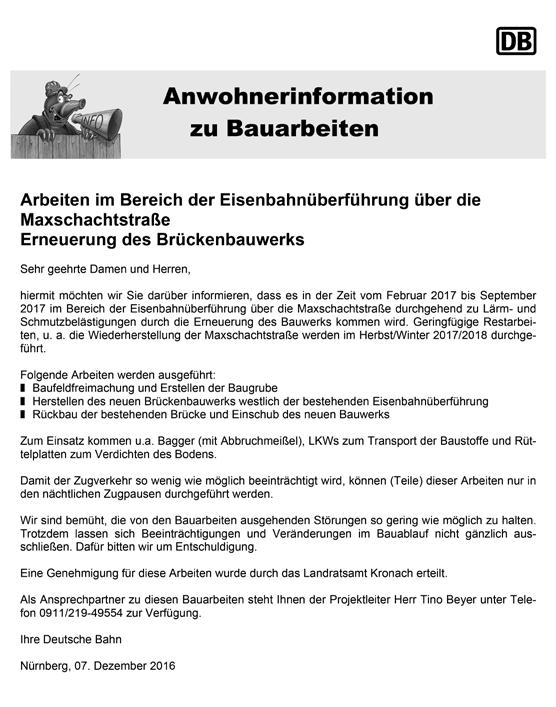 Rathaus-info Anwohnerinformationen für die Bauarbeiten Maxschachtstraße der Deutschen Bahn Fundsachen suchen ihre Eigentümer Schlüssel mit 16.09.