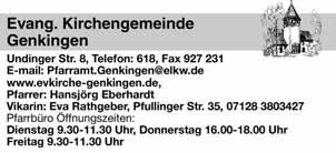 16 Amtsblatt der Gemeinde Sonnenbühl Freitag, 8. September 2017, Nummer 36 Öffnungszeiten Die Gemeindebücherei ist immer dienstags von 15.00-17.30 Uhr geöffnet. Während der Öffnungszeiten: Tel.