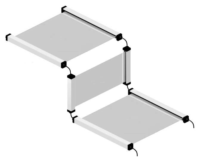 Diese Konfiguration besteht aus zwei (oder drei) Lichtschrankenpaaren, bei denen die beiden (oder drei) Sender und die zwei (oder drei) Empfänger
