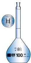 Volumetric flasks DURAN class A conformity certified, with dated batch identification, with NS ground and hollow glass stopper, blue graduation, DIN EN ISO 1042, for additional quality certificates