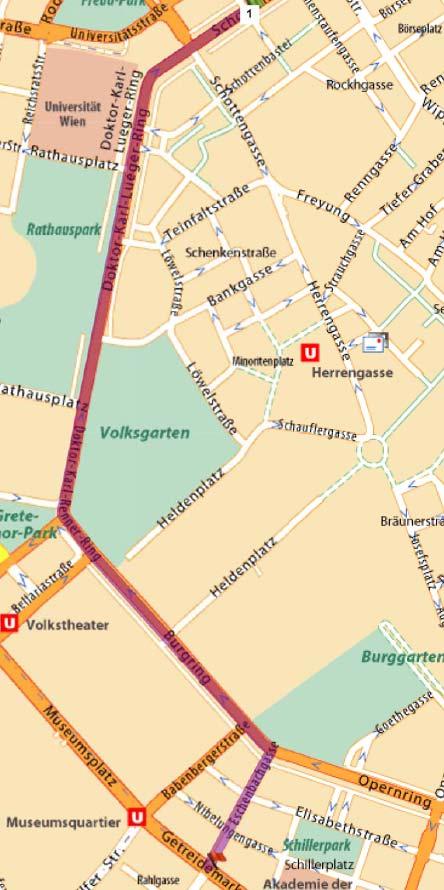 bis Burgring Linie D (Richtung Südbahnhof) 4 Stationen bis Burgring Vom