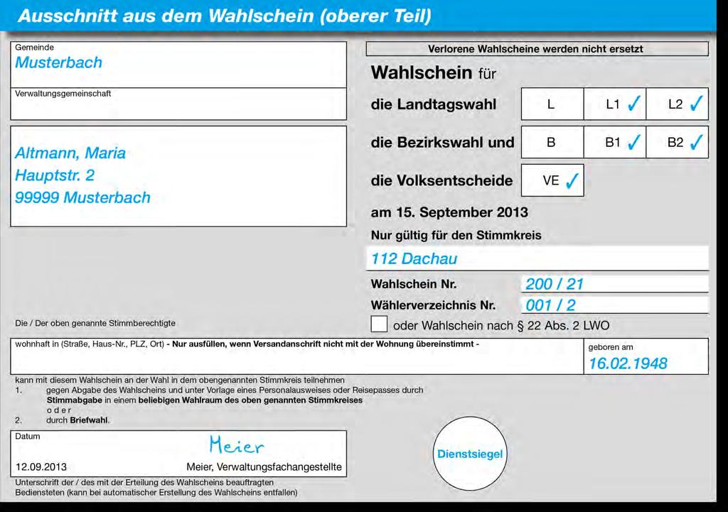 14 Wahlschein bei Urnenwahl Schulung der Wahl- und