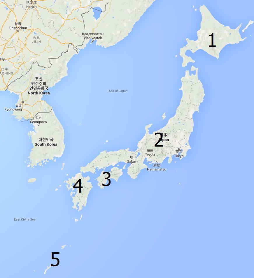 1. 3. Die grössten fünf Inseln / Inselgruppen 1. Hokkaidô 2. Honshû 3. Shikoku 4. Kyûshû 5.