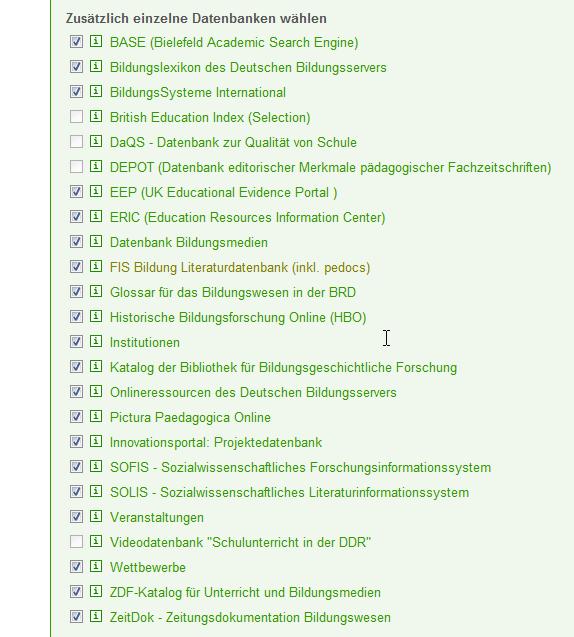 Datenbank-Auswahl Metasuche Fachdatenbanken (FIS-Bildung, ERIC, etc.