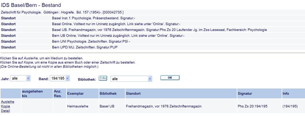 Online-Bestellung von ZS-Artikeln im IDS Suchen Sie in Swissbib nach dem Titel der Zeitschrift Wenn Sie eine Bibliothek gefunden haben, welche