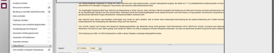 Ein interner Editor mit formatierbarem Text und Rechtschreibprüfung unterstützt die Dokumentation. Navigation und Führung OK.