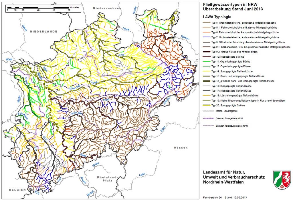 1. Gewässertypologie Neue Fließgewässertypenkarte NRW eingeführt (Erl. MKULNV v.