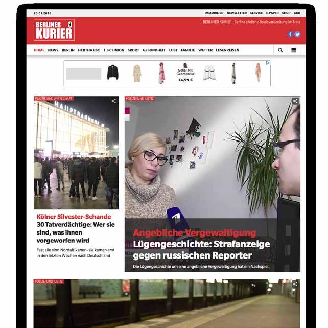 11 / 13 Berliner-Kurier.de Das Portal mit Boulevard- & anderen Nachrichten für Berlin 7,65 Mio. Page Impressions * 0,67 Mio. Unique User ** 0,14 Mio. Berliner 2,75 Mio.
