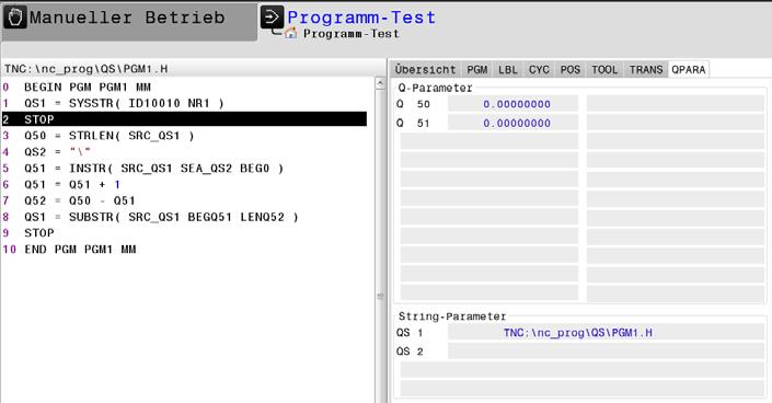 Inhalt 10010 1 10060 1 Pfad des aktuellen Hauptprogramms WZ-Name (Im TOOL-CALL programmiert)