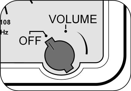 Um das Gerät einzuschalten, drehen Sie den Drehschalter von der Position OFF über den Widerstand hinaus nach rechts.