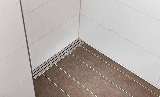 Der Duschplatz kann nach eigenen Wünschen mit unterschiedlichsten Belägen befliest werden. Außerdem sind Duschbereiche von 800 x 800 mm bis hin zu 2400 x 2700 mm in feinen Abstufungen möglich.