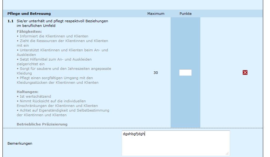 Unter Bewertung - Bleistift kann die Benotung vorgenommen werden.