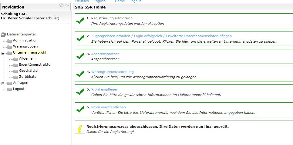 Sind alle Punkte erfasst, muss der Lieferant die Daten noch veröffentlichen, heisst für die SRG sichtbar machen.