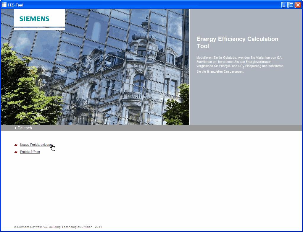 6.2.2 Energy Efficiency Calculation (EEC) Tool Das Tool berechnet für ein bestimmtes Gebäude mit seinen HLK-Anlagen die potentielle Energieeinsparung und die Reduktion des CO 2 Ausstosses durch den