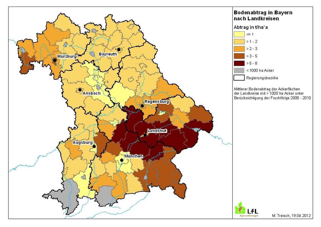 Durchschnittlicher Bodenabtrag in Bayern [mg*ha -1 *a -1 ] Ohne
