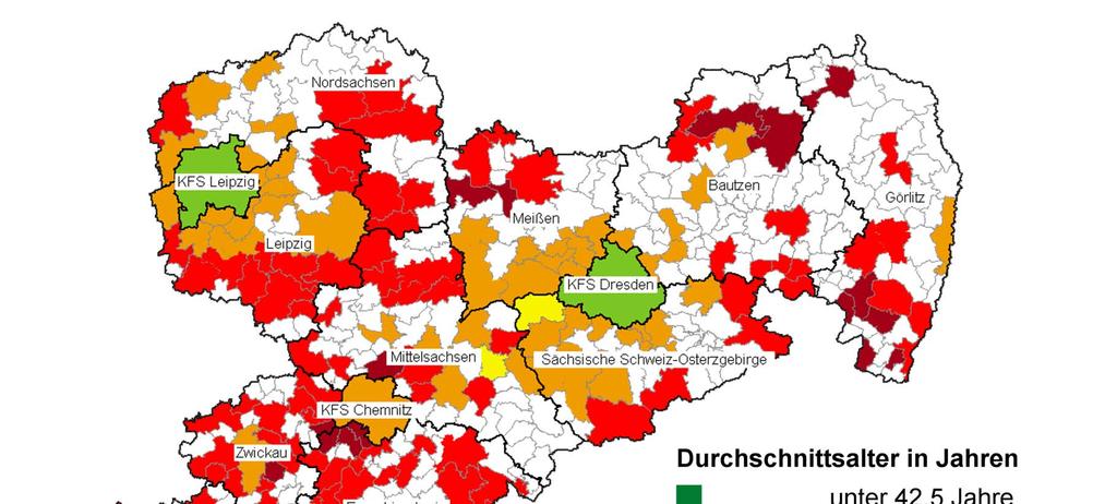 Voraussichtliches Durchschnittsalter in Sachsens Gemeinden 2030 6.