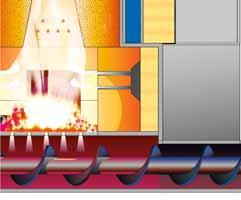 Durch die spezielle Vor-Retour- und Auf-Ab-Bewegung wird das Brennmaterial gleichmäßig auf dem Rost verteilt und kann dadurch gezielt verbrannt