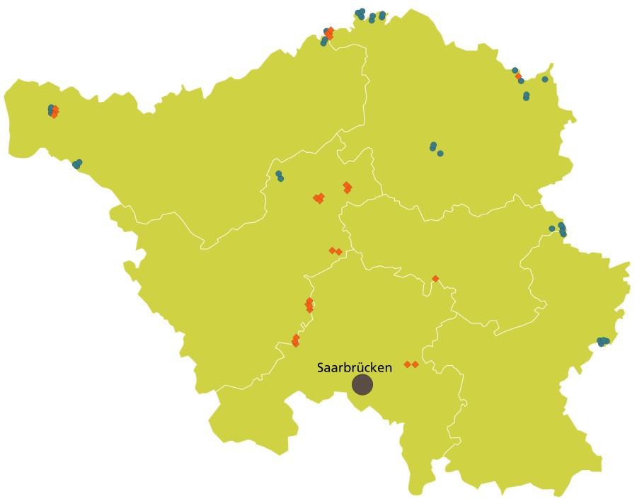 Saarland Windenergie an Land Nabenhöhe Rotor Genehmigungen 26 74,8 140 117 Inbetriebnahmen 2017 36 106,9 139 118 Bestand (31.12.