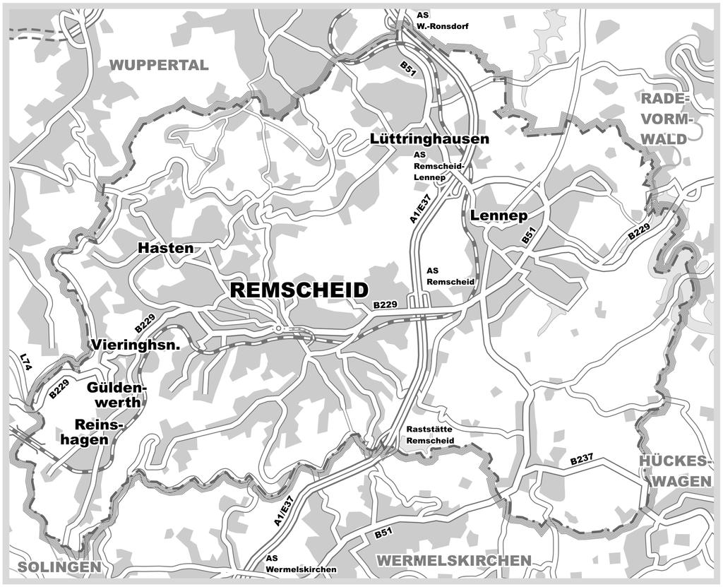 Stadt Remscheid Übersichtskarte der Stadt