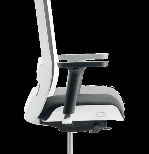 Nackenstütze: Stahlrahmen Metall schwarz oder weiß (analog zur Farbe des Sitzes und der Rückenlehne), gepolstert. Dynamisches Sitzen.