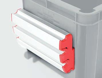 Einhänge-Profil für W-KLT Behälter Länge 105 mm 3 Winkelstellungen: 0/12,5/25 Werkzeuglose Montage, einfach in Boxen einklicken