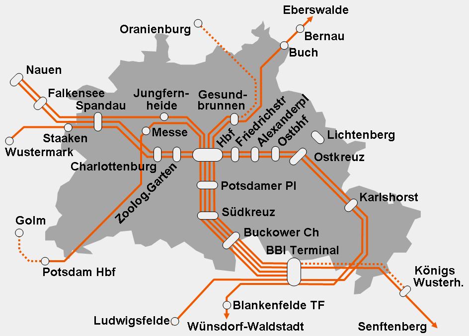 Der erste Stadtbahn-Zug verkehrt von Nauen kommend über Spandau, die Stadtbahn und Karlshorst zum BBI und ersetzt damit die Nordstrecke der RB 14.
