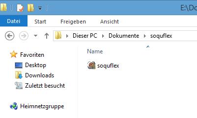 Klicken Sie auf diesen Link Beim erscheinenden Dialog auf <Speichern unter> klicken. Die Datei <soquflex.exe> in den vorher erstellten Ordner <soquflex> speichern.