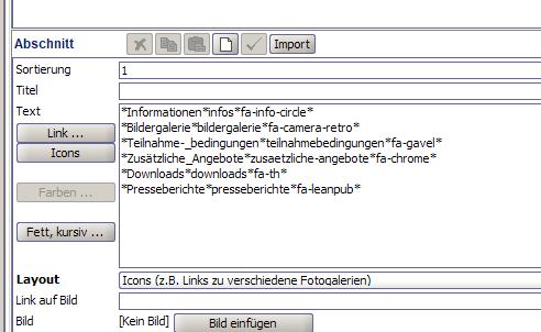 Icons / Untermenü Neue Homepageseite anlegen (technischer Name frei wählbar).