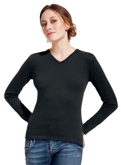 Langarm T-Shirt, V-Ausschnitt, leicht tailliert, Interlock, 100 % Baumwolle, 220 g/m 2, S XL.