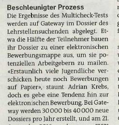 Die Hälfte der Lehrstellensuchenden auf Gateway erstellen eine