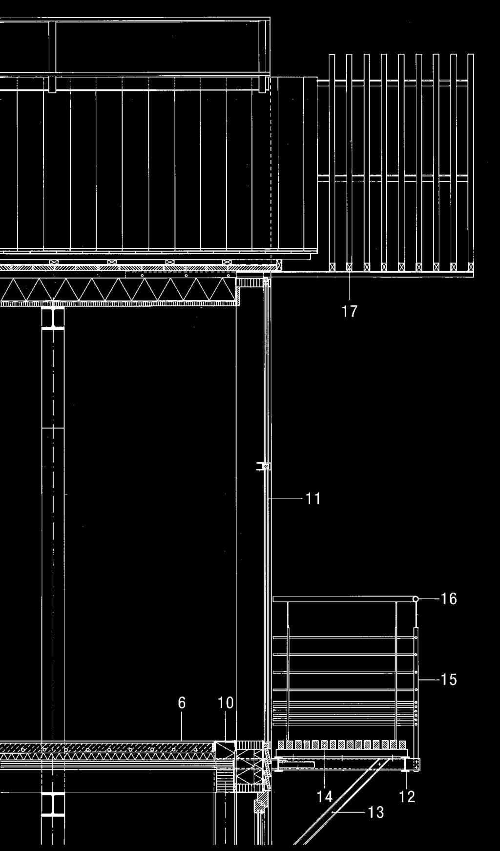 Wohnungsbau mit Stahl 077 Fassadenlängsschnitt Horizontalschnitt Maßstab 1:40 1 Stütze HEB 160 2 Träger HEB 160