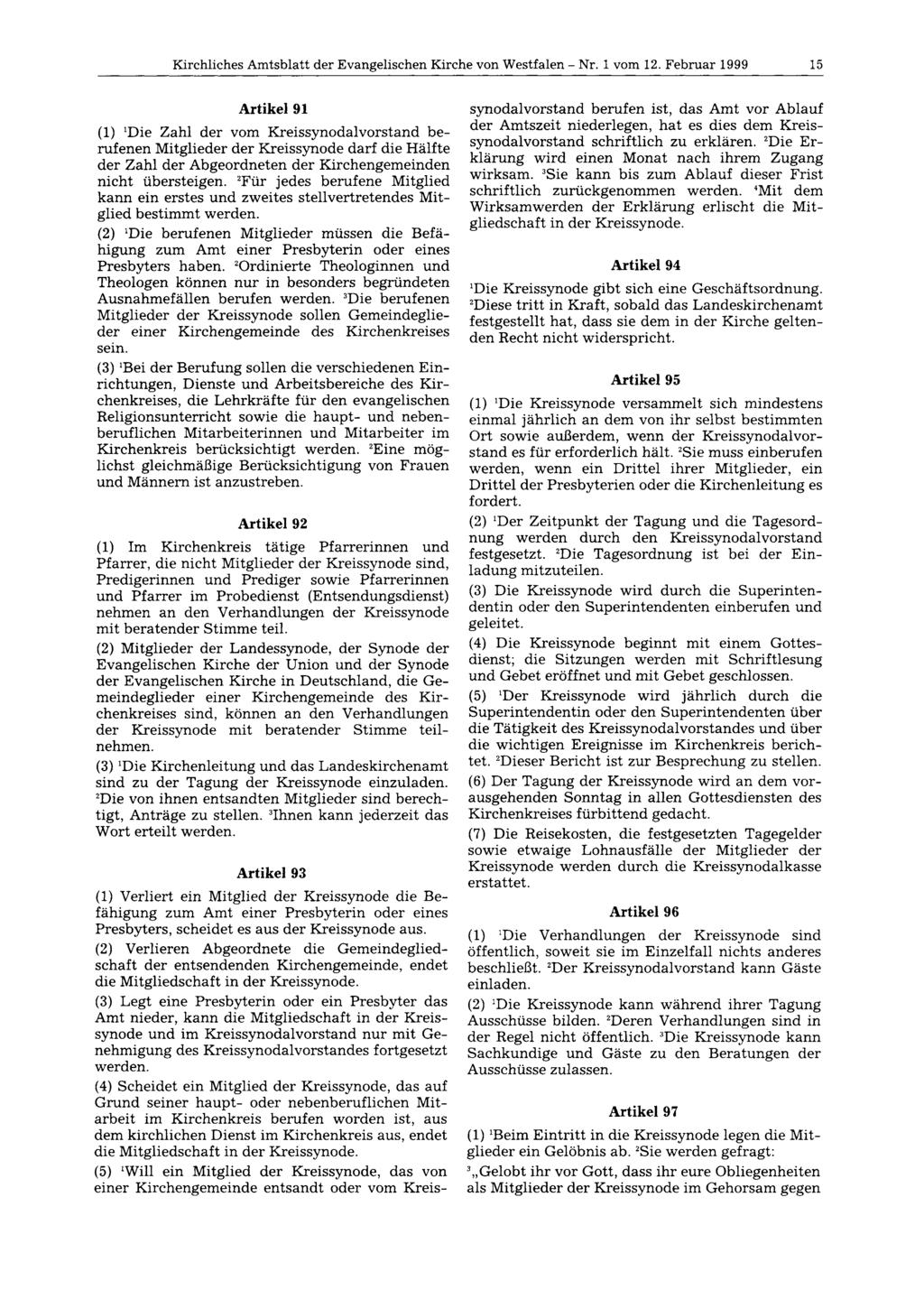 Kirchliches Amtsblatt der Evangelischen Kirche von Westfalen - Nr. 1 vom 12.