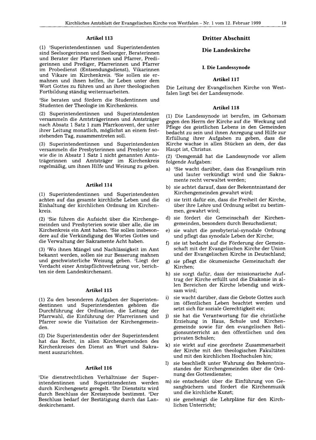 Kirchliches Amtsblatt der Evangelischen Kirche von Westfalen - Nr. 1 vom 12.